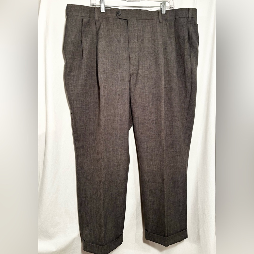 MENS 44 X 27 1/2 GREG PETERS GRAY PLEATED CUFFED DRESS PANTS